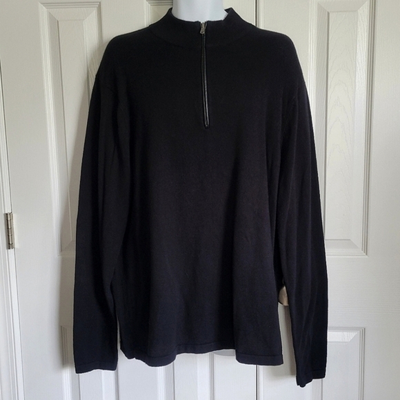 Michael Kors black quarter zip pullover sweater men's size‎ XXL vegan leather - Picture 1 of 16
